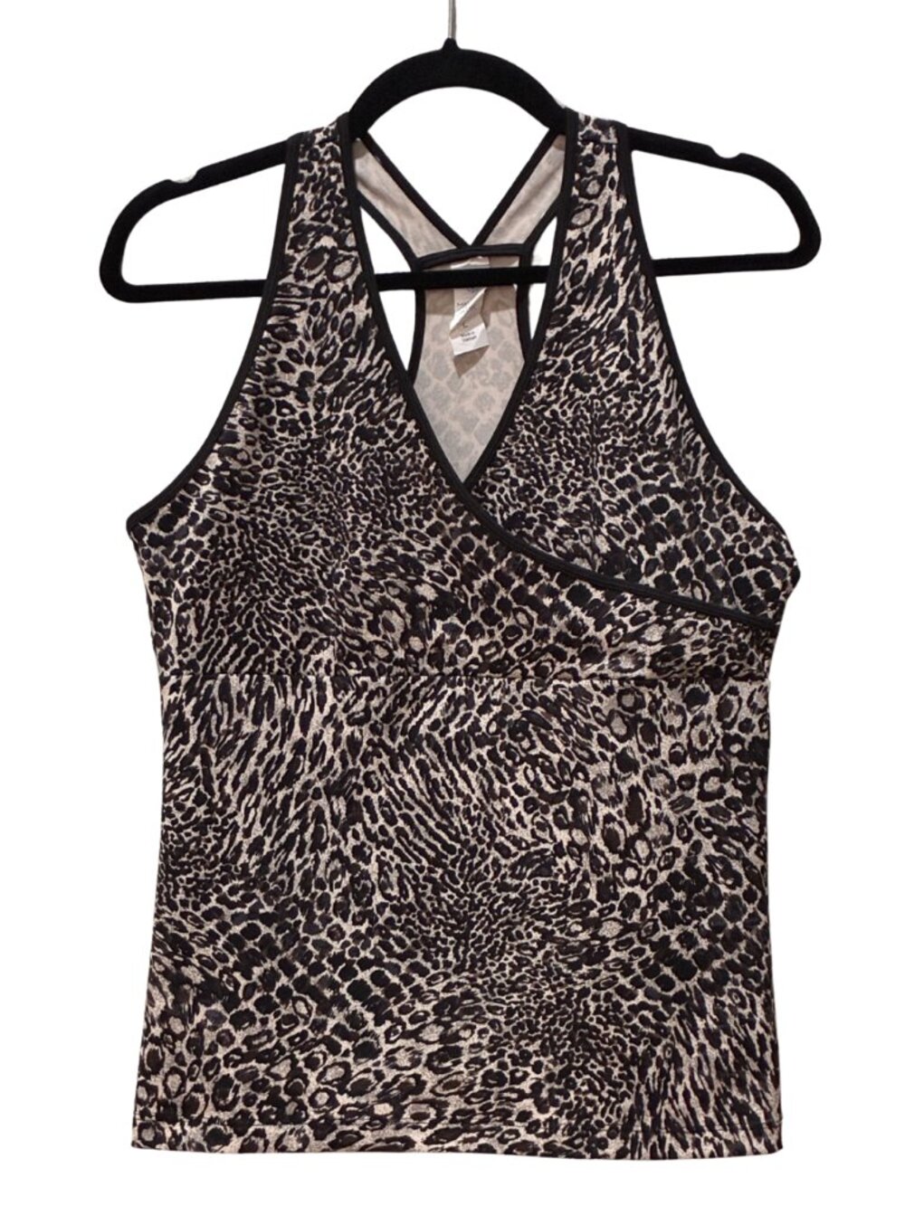 Mandarin Blue Leopard Print Y2K Halter Gym Yoga Tank Top Strappy Back Size Large
